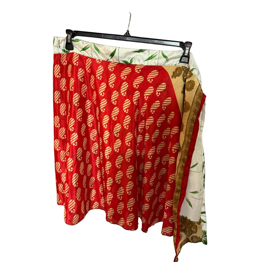 Karizo Reversible Wrap Skirt Floral‎ Red Green Boho One Size